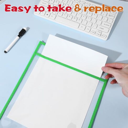 24 Pack Reusable Dry Erase Pocket Sleeves with 2 Markers, 10" x 14" Write and Wipe Pockets, Dry Erase Pouches in 4 Colors for Office Organization & Document Protection in Saudi Arabia