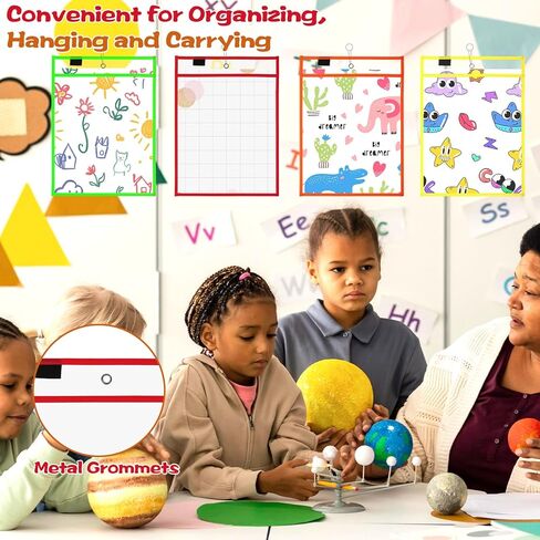 24 Pack Reusable Dry Erase Pocket Sleeves with 2 Markers, 10" x 14" Write and Wipe Pockets, Dry Erase Pouches in 4 Colors for Office Organization & Document Protection in Saudi Arabia