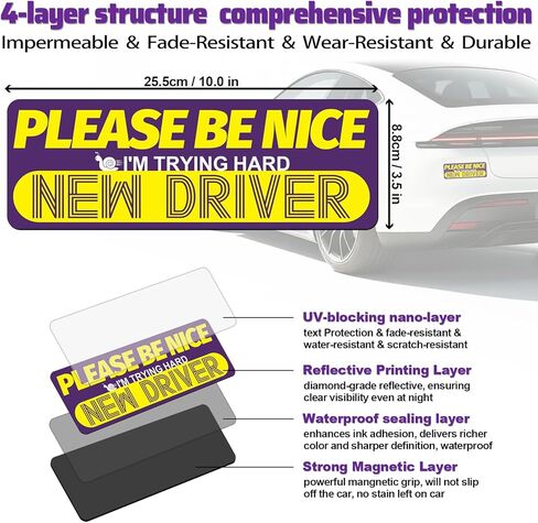 Student Driver Magnet for Car,4-pc Universal for Male and Female New Drivers,New Drivers Sticker,Reusable Student Driver Stickers with Reflective Markings in Saudi Arabia