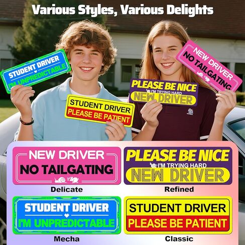 Student Driver Magnet for Car,4-pc Universal for Male and Female New Drivers,New Drivers Sticker,Reusable Student Driver Stickers with Reflective Markings in Saudi Arabia