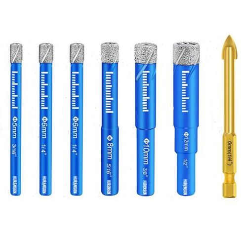 Dry Diamond Drill Bits Set 7 PCs - 3/16, 1/4,5/16，3/8，1/2 inch and 1/4“ Carbide Drill bit Vacuum Brazed Diamond Hole Saw Kit Set for Granite, Ceramic Tile Stone, Marble Porcelain, Glass Round Shank in Saudi Arabia