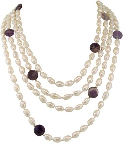 Gem Stone King 4-Row Purple Amethyst and 9-10mm Cultured Freshwater Pearl Necklace (16 Inches to 22 Inches) in Saudi Arabia