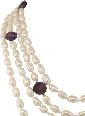 Gem Stone King 4-Row Purple Amethyst and 9-10mm Cultured Freshwater Pearl Necklace (16 Inches to 22 Inches) in Saudi Arabia