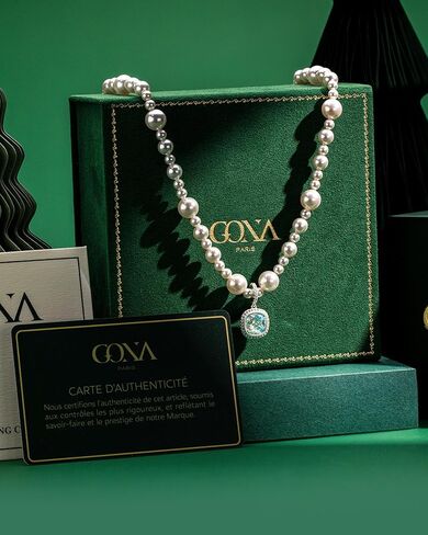 Pearl Strand Necklace, Created with Swarovski® Light Blue Crystal Pendant, 925 Sterling Silver Adjustable, Hypoallergenic Something Blue Gift for Women with Jewelry Box in Saudi Arabia