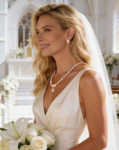 Pearl Strand Necklace, Created with Swarovski® Light Blue Crystal Pendant, 925 Sterling Silver Adjustable, Hypoallergenic Something Blue Gift for Women with Jewelry Box in Saudi Arabia