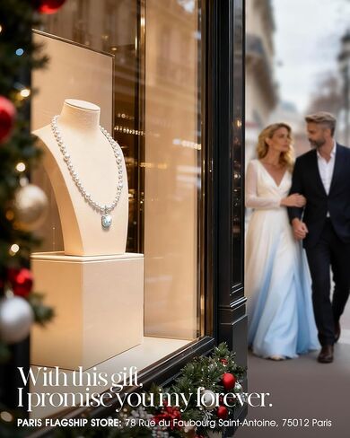 Pearl Strand Necklace, Created with Swarovski® Light Blue Crystal Pendant, 925 Sterling Silver Adjustable, Hypoallergenic Something Blue Gift for Women with Jewelry Box in Saudi Arabia
