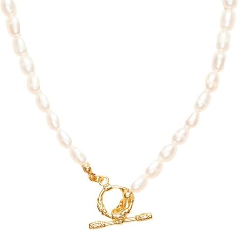 Shapes Studio 18K Gold Plated Toggle Pearl Chain Necklace, Pearl Necklace, Never Tarnish, Women Jewelry in Saudi Arabia