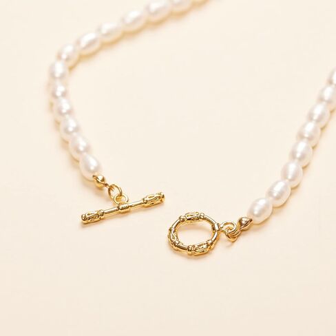 Shapes Studio 18K Gold Plated Toggle Pearl Chain Necklace, Pearl Necklace, Never Tarnish, Women Jewelry in Saudi Arabia