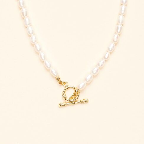 Shapes Studio 18K Gold Plated Toggle Pearl Chain Necklace, Pearl Necklace, Never Tarnish, Women Jewelry in Saudi Arabia