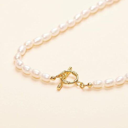 Shapes Studio 18K Gold Plated Toggle Pearl Chain Necklace, Pearl Necklace, Never Tarnish, Women Jewelry in Saudi Arabia