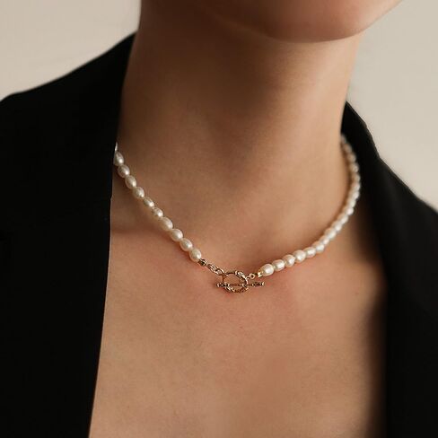 Shapes Studio 18K Gold Plated Toggle Pearl Chain Necklace, Pearl Necklace, Never Tarnish, Women Jewelry in Saudi Arabia