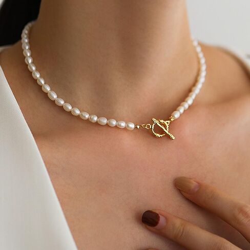 Shapes Studio 18K Gold Plated Toggle Pearl Chain Necklace, Pearl Necklace, Never Tarnish, Women Jewelry in Saudi Arabia