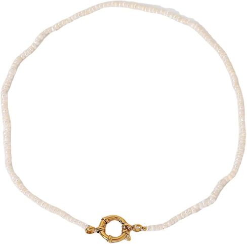 14K Gold over S925 Sterling Silver Pearl Clavicle Necklace, OT Buckle Freshwater Pearl Beaded Necklace, Beautiful Women's Day, Birthday Gift for Wife,Girlfriend in Saudi Arabia