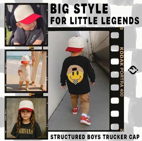 Funky Junque Kids Trucker Hat Baseball Cap - Two Tone Vintage Baby Baseball Cap, Infant Baseball Hat, Toddler Snapback Hat in Saudi Arabia