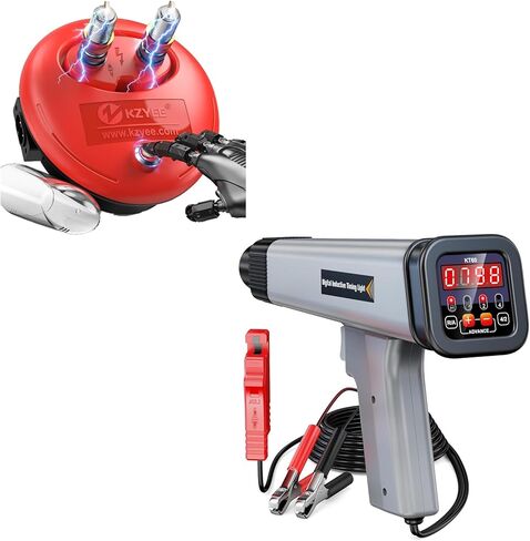 KZYEE KT60 ضوء التوقيت الرقمي مع دورة في الدقيقة وزاوية متقدمة، 12 فولت ضوء توقيت الإشعال الحثي لمحركات البنزين 2&4 السكتة الدماغية واختبار شمعة الإشعال KZYEE KS30 - ملف الإشعال بنقرة واحدة واختبار شمعة الإشعال in Kuwait