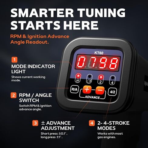 KZYEE KT60 ضوء التوقيت الرقمي مع دورة في الدقيقة وزاوية متقدمة، 12 فولت ضوء توقيت الإشعال الحثي لمحركات البنزين 2&4 السكتة الدماغية واختبار شمعة الإشعال KZYEE KS30 - ملف الإشعال بنقرة واحدة واختبار شمعة الإشعال in Kuwait