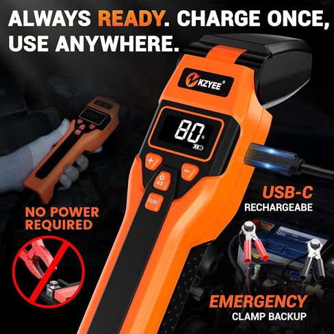 KZYEE KT80 ضوء توقيت رقمي مع ستروب LED، RPM/Tach، زاوية متقدمة، مسكن، اختبار الجهد الحقيقي 0-35 فولت، USB-C قابل لإعادة الشحن ونسخ احتياطي 12 فولت واختبار قابس الإشعال KZYEE KS30 in Kuwait