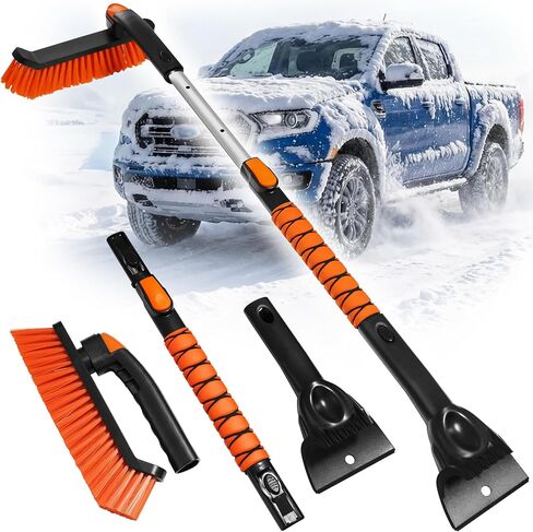 2-in-1 Upgrade 44" Extendable & Removable Snow Brush with Ice Scraper for Car Windshield, 360° Pivoting Brush Head, EVA Foam Grip for SUV, Trucks, Auto in Saudi Arabia