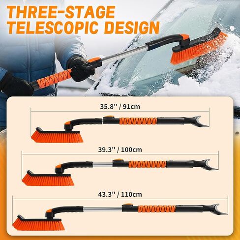 2-in-1 Upgrade 44" Extendable & Removable Snow Brush with Ice Scraper for Car Windshield, 360° Pivoting Brush Head, EVA Foam Grip for SUV, Trucks, Auto in Saudi Arabia