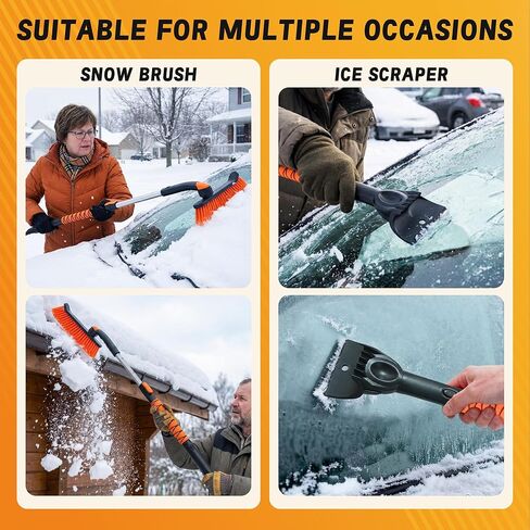 2-in-1 Upgrade 44" Extendable & Removable Snow Brush with Ice Scraper for Car Windshield, 360° Pivoting Brush Head, EVA Foam Grip for SUV, Trucks, Auto in Saudi Arabia