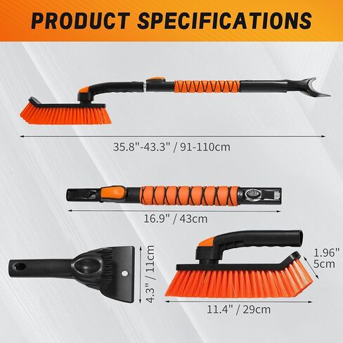 2-in-1 Upgrade 44" Extendable & Removable Snow Brush with Ice Scraper for Car Windshield, 360° Pivoting Brush Head, EVA Foam Grip for SUV, Trucks, Auto in Saudi Arabia