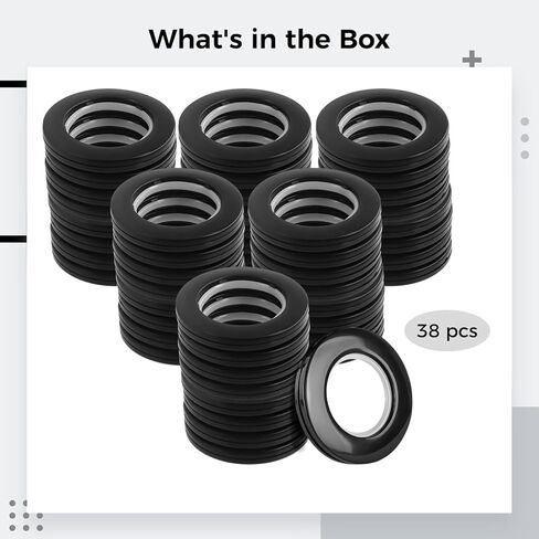 حلقات ستائر انزلاقية صامتة باللون الأسود، 38 قطعة من فتحات الستائر مع البلاستيك لمعالجة النوافذ، وأجهزة التصميم الداخلي، وتقليل الضوضاء للقضبان الرومانية in Kuwait