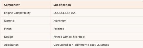 لوحة وادي من الألومنيوم ذات زعانف مع فتحة حشو الزيت - تناسب LS2/LS3/LS7/LSX - لمسة نهائية مصقولة in Saudi Arabia