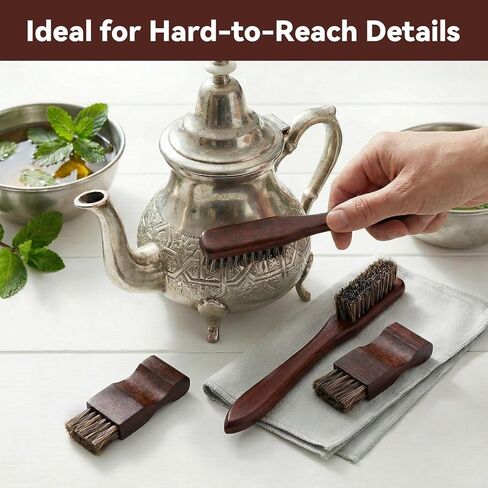 6 Pieces Silver Polish Set， Set with 4 Horsehair Brushs & 2 Polishing Cloths,Detail Workewelry Jewelry Cleaning Brush for Silverware, Plates, Earring, Cutlery,Ring in Kuwait