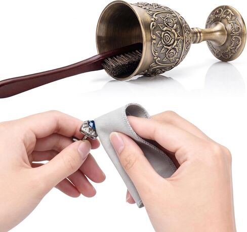 6 Pieces Silver Polish Set， Set with 4 Horsehair Brushs & 2 Polishing Cloths,Detail Workewelry Jewelry Cleaning Brush for Silverware, Plates, Earring, Cutlery,Ring in Kuwait