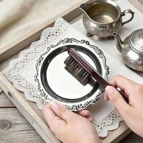 6 Pieces Silver Polish Set， Set with 4 Horsehair Brushs & 2 Polishing Cloths,Detail Workewelry Jewelry Cleaning Brush for Silverware, Plates, Earring, Cutlery,Ring in Kuwait