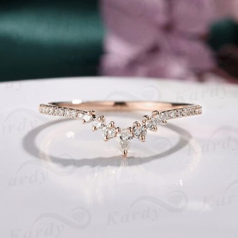 Kardy Moissanite Engagement Rings,Dainty Curved Wedding Band for Women, Art Deco Rose Gold 925 Silver Stackable Anniversary Ring in Kuwait