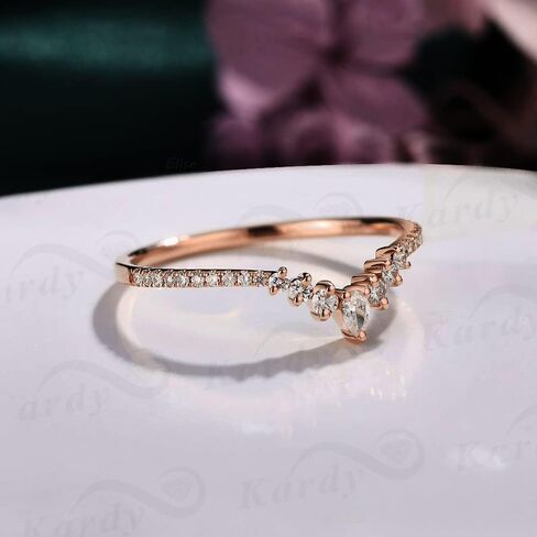 Kardy Moissanite Engagement Rings,Dainty Curved Wedding Band for Women, Art Deco Rose Gold 925 Silver Stackable Anniversary Ring in Kuwait