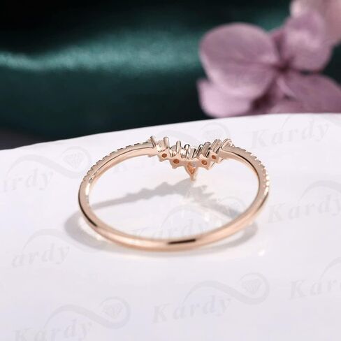 Kardy Moissanite Engagement Rings,Dainty Curved Wedding Band for Women, Art Deco Rose Gold 925 Silver Stackable Anniversary Ring in Kuwait