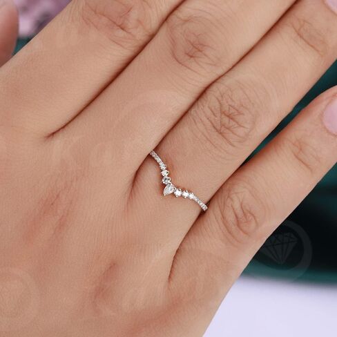 Kardy Moissanite Engagement Rings,Dainty Curved Wedding Band for Women, Art Deco Rose Gold 925 Silver Stackable Anniversary Ring in Kuwait