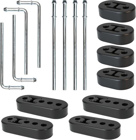 16PCS Rubber Exhaust Hangers, Adjustable 2 Holes and 4 Holes (0.47" Hole Diameter), 90°7.6" Long + Straight 10" Long Muffler Hanger Rod, Universal exhaust hanger Rod in Kuwait