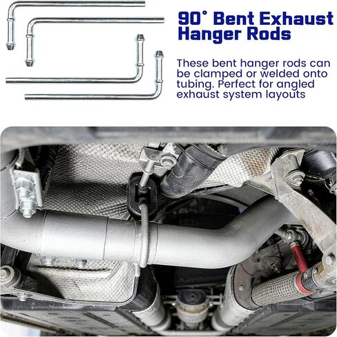 16PCS Rubber Exhaust Hangers, Adjustable 2 Holes and 4 Holes (0.47" Hole Diameter), 90°7.6" Long + Straight 10" Long Muffler Hanger Rod, Universal exhaust hanger Rod in Kuwait
