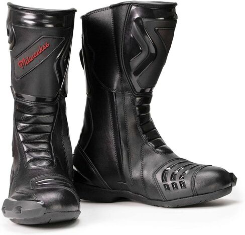 MILWAUKEE MOTORCYCLE CLOTHING CO. أحذية رياضية للرجال من نوع MMCC - جلد أسود مقاوم للماء مع حماية من التحول وإغلاق سريع - MBM9181 in Kuwait