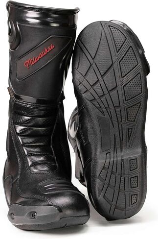 MILWAUKEE MOTORCYCLE CLOTHING CO. أحذية رياضية للرجال من نوع MMCC - جلد أسود مقاوم للماء مع حماية من التحول وإغلاق سريع - MBM9181 in Kuwait