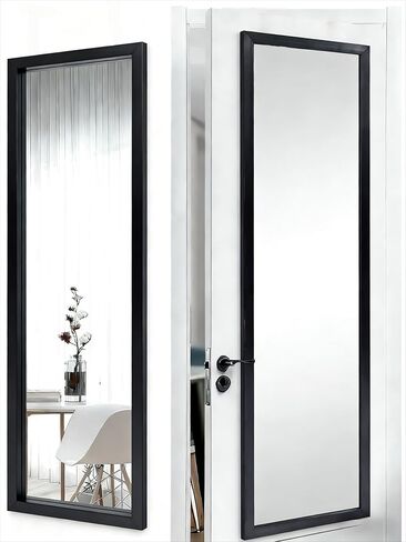 Over Door Full Length Mirror, 13.5x49.5 Inch Rectangular Hanging Mirror with Frame for Wall & Door, Includes Anti-Tip Hardware, Perfect for Bedroom, Closet, Entryway, Bathroom, Dorm (Black) in Kuwait