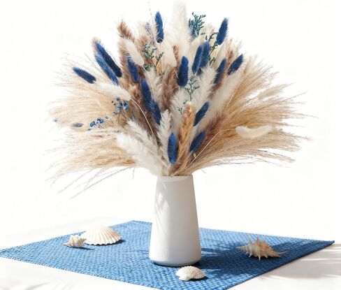 Natural Blue Pampas Grass Bluk Fluffy Dried Plants with Bunny Tails Baby Breath Flower for Home Vase DIY Beach Room Boho Sea Decor in Saudi Arabia