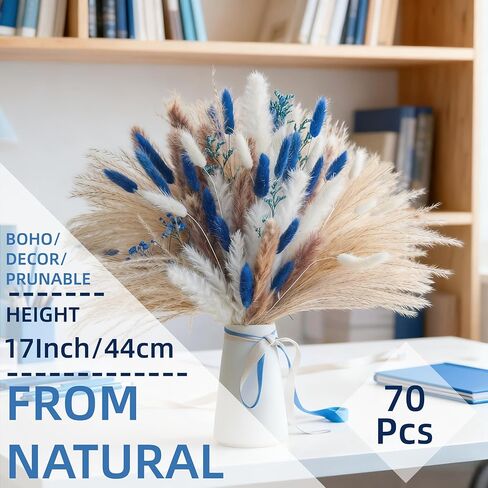 Natural Blue Pampas Grass Bluk Fluffy Dried Plants with Bunny Tails Baby Breath Flower for Home Vase DIY Beach Room Boho Sea Decor in Saudi Arabia