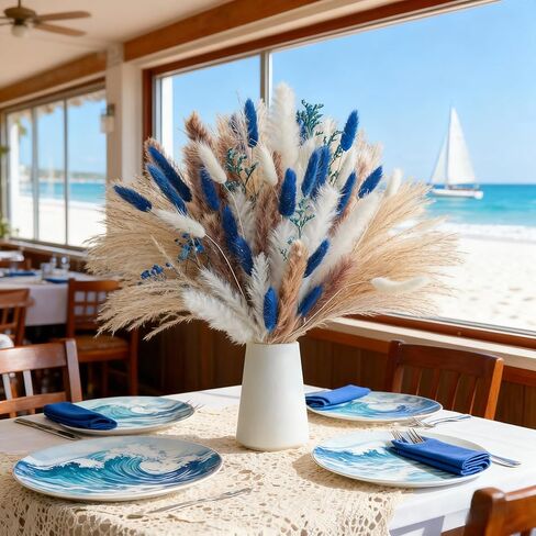 Natural Blue Pampas Grass Bluk Fluffy Dried Plants with Bunny Tails Baby Breath Flower for Home Vase DIY Beach Room Boho Sea Decor in Saudi Arabia