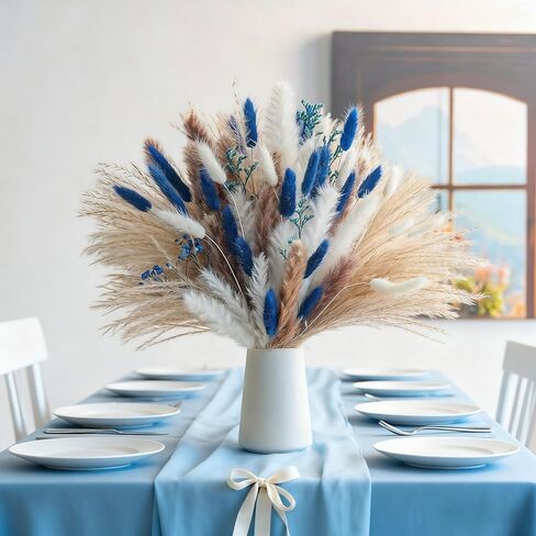 Natural Blue Pampas Grass Bluk Fluffy Dried Plants with Bunny Tails Baby Breath Flower for Home Vase DIY Beach Room Boho Sea Decor in Saudi Arabia