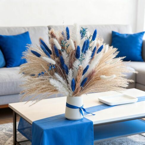 Natural Blue Pampas Grass Bluk Fluffy Dried Plants with Bunny Tails Baby Breath Flower for Home Vase DIY Beach Room Boho Sea Decor in Saudi Arabia
