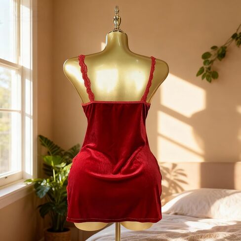 Women's Nightgowns Lace Trim Chemise Side Slit Cami Sleep Dress Loungewear Cute Sleepwear Sexy Lingerie with Thong in Saudi Arabia