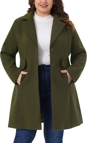 Agnes Orinda Plus Size Winter Coats for Women Mid Length Notch Lapel Single Breasted Pea Coat Jacket Trendy Dressy 2025 in Saudi Arabia