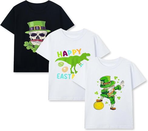 Boy's 3-Piece Short Sleeve T-Shirt, Pure Cotton Casual Round Neck T-Shirt, Suitable for Children Aged 6-12 in Saudi Arabia