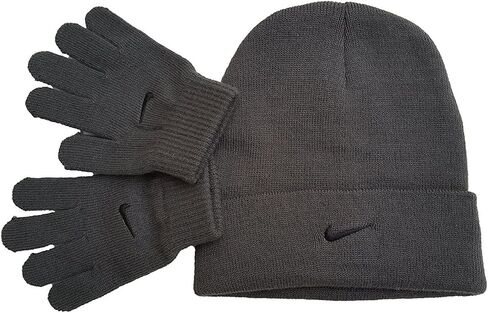 Nike Swoosh Boys Winter Hat Beanie Cap Gloves Set Anthracite 8/20 in Kuwait