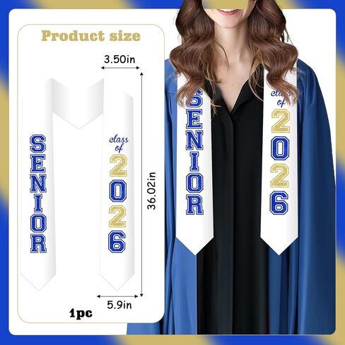 Jollyboom Senior Graduation Stole Class of 2026 Blue, Graduation Honor Stole Sash with Glitter Letter Class of 2026 Senior Night Graduation Accessory Gift for Graduation Ceremony Congrats Grad Party in Saudi Arabia