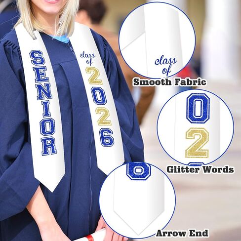 Jollyboom Senior Graduation Stole Class of 2026 Blue, Graduation Honor Stole Sash with Glitter Letter Class of 2026 Senior Night Graduation Accessory Gift for Graduation Ceremony Congrats Grad Party in Saudi Arabia